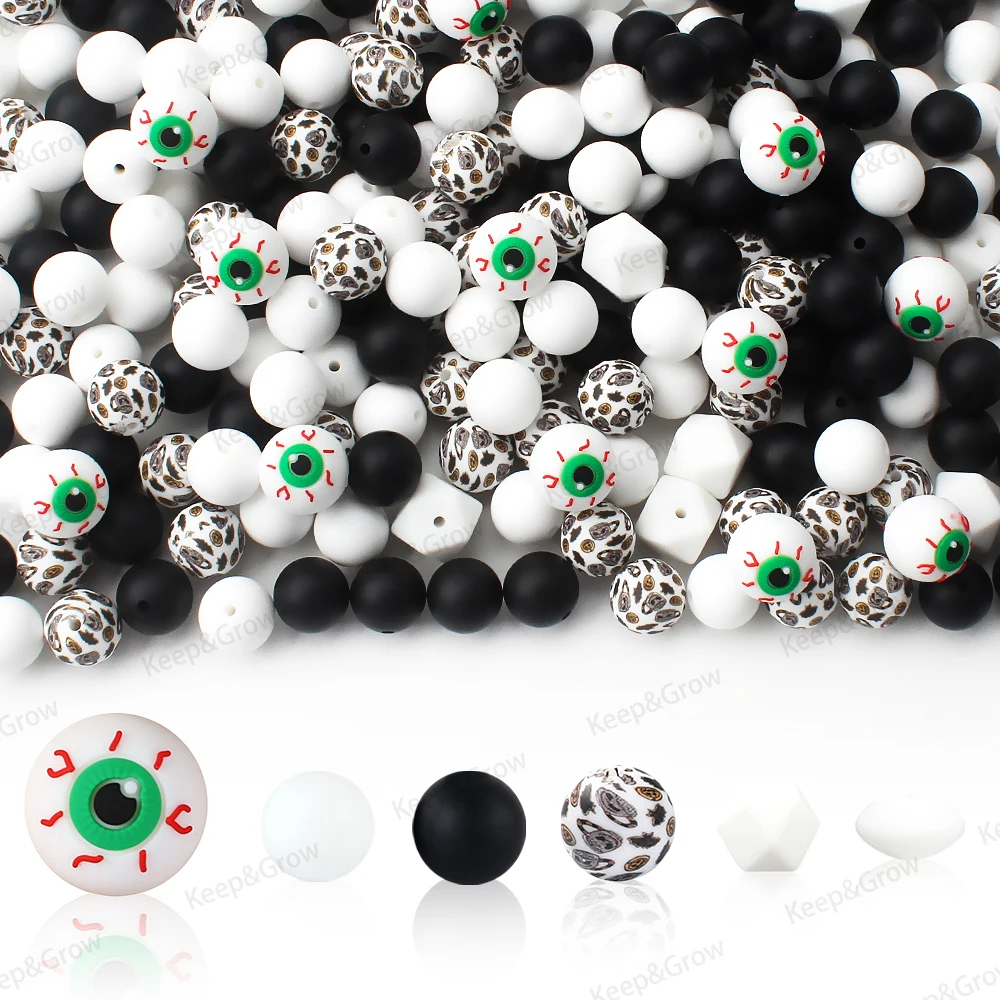30Pcs 3D Silicone Beads Set Halloween Theme Scary Eyes Focal Beads Perfect for Jewelry Making KeyChain Bag DIY Beaded Pen Decor
