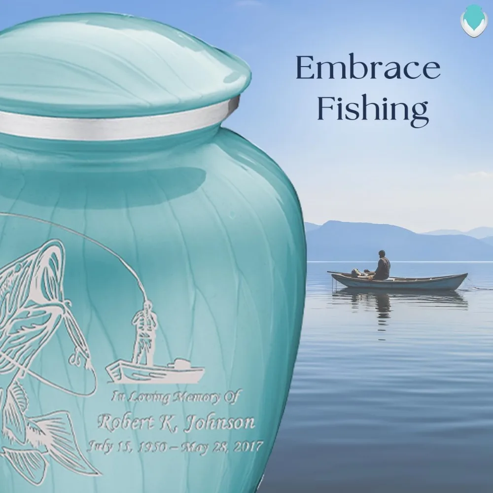 جرة حرق مخصصة لصيد الأسماك باللون الأزرق الفاتح اللؤلؤي للرماد البشري، مناسبة للرجال والنساء، تحمل ما يصل إلى 44 رطلاً