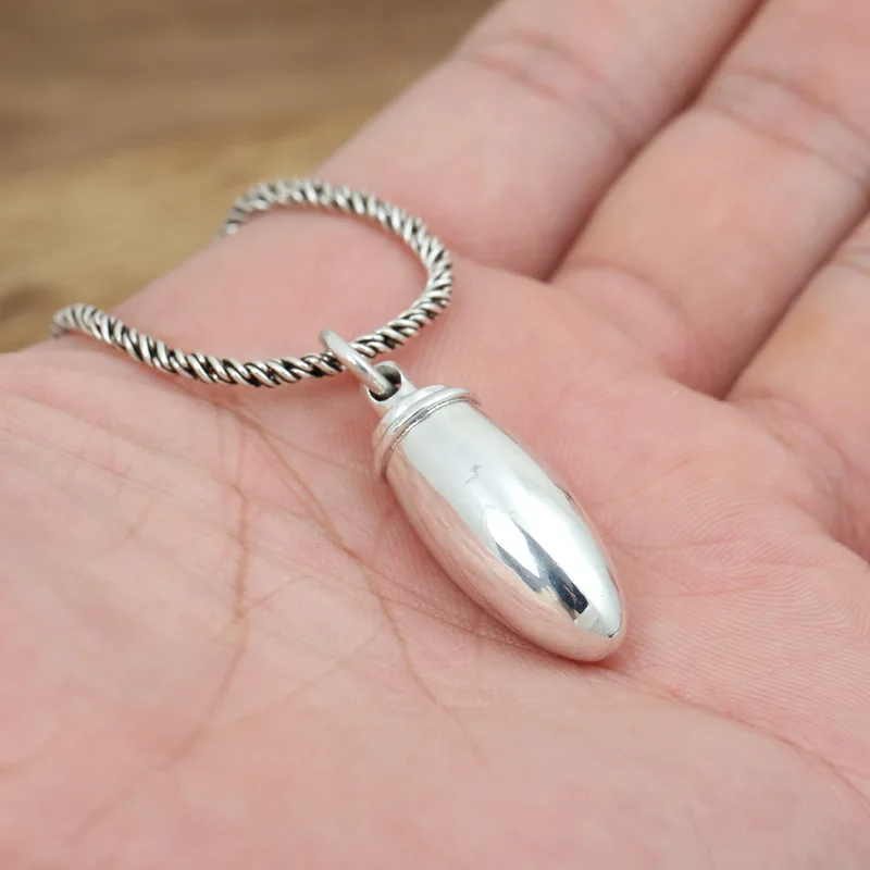 

S925 Sterling Silver Open Back Bullet Cartridge Pendant - Vintage Unisex Small Necklac