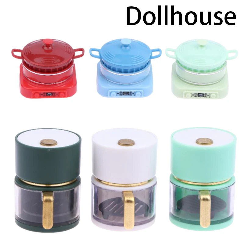 1 pçs casa de boneca mini aparelho de cozinha modelo mini fritadeira de ar eletromagnética casa de bonecas cozinha cena adereços mini modelos de brinquedo