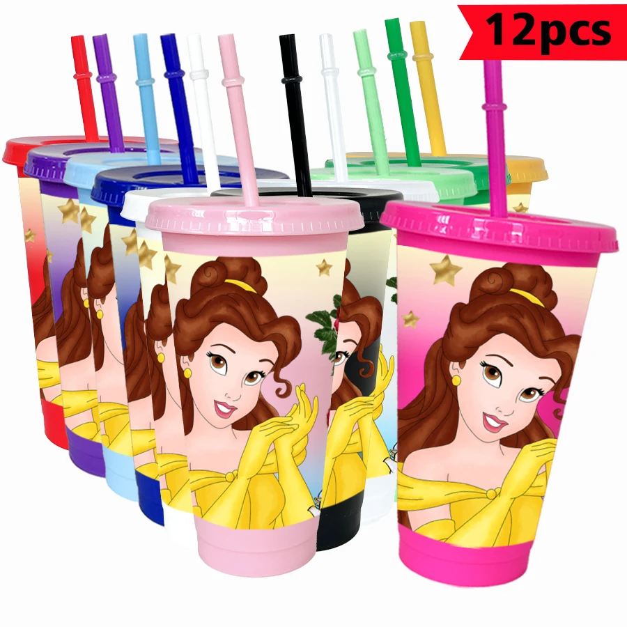 

12 pcs/pack Disney, Princess Belle, yellow dress 26oz colorful plastic tumbler birthday party drinking utensils juice coffee cup