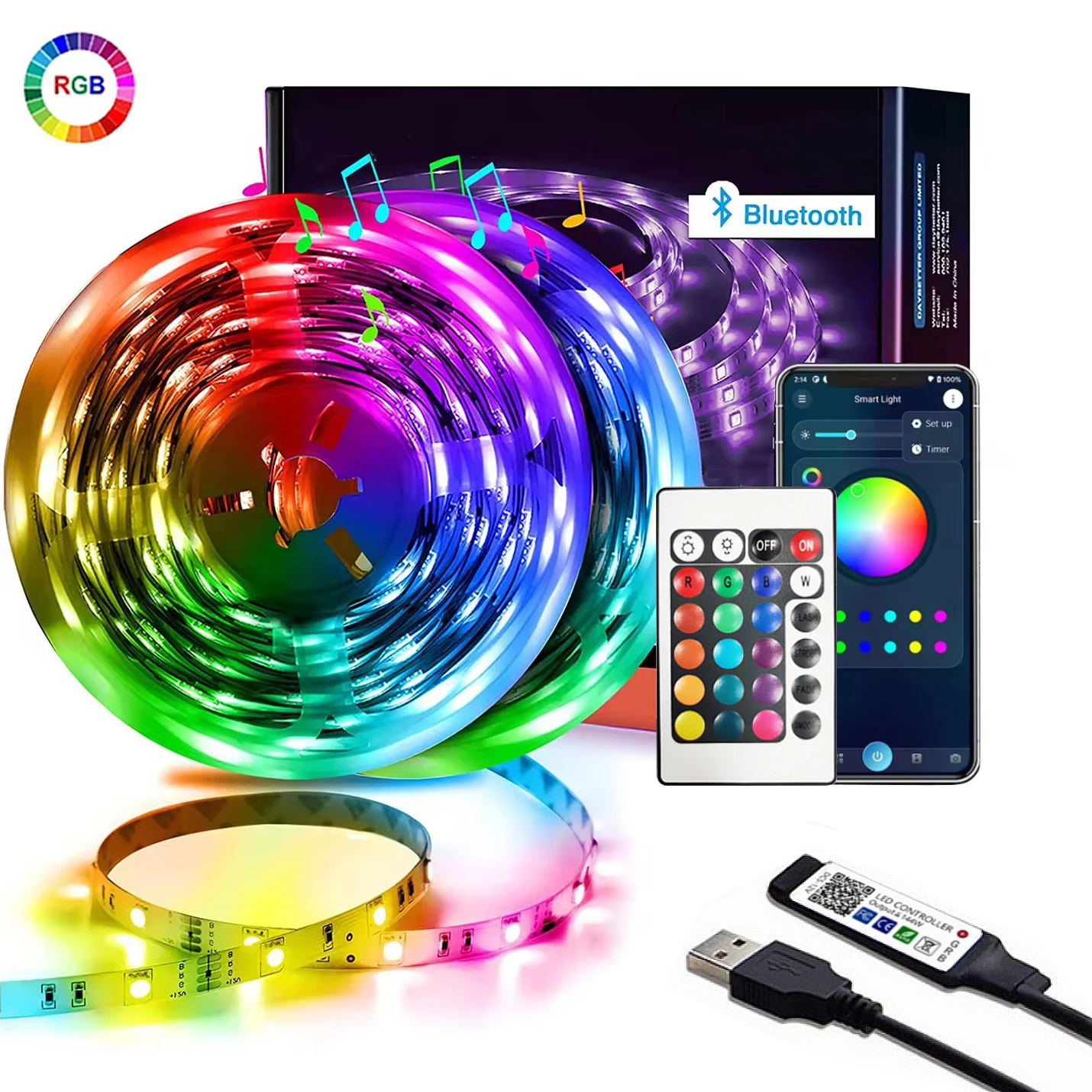 Strisce LED RGB 5050 Luce LED USB Controllo APP Luces Lampada flessibile Nastro per retroilluminazione TV Decorazione della stanza Diodo di illuminazione