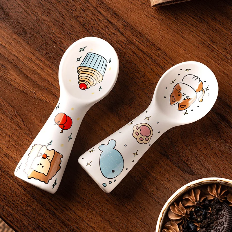 

New Cartoon Ceramic Spoon Cute Creative Ice Cream Spoon High-end Aesthetic Design Rice Spoons Household Children's Dessert Spoon