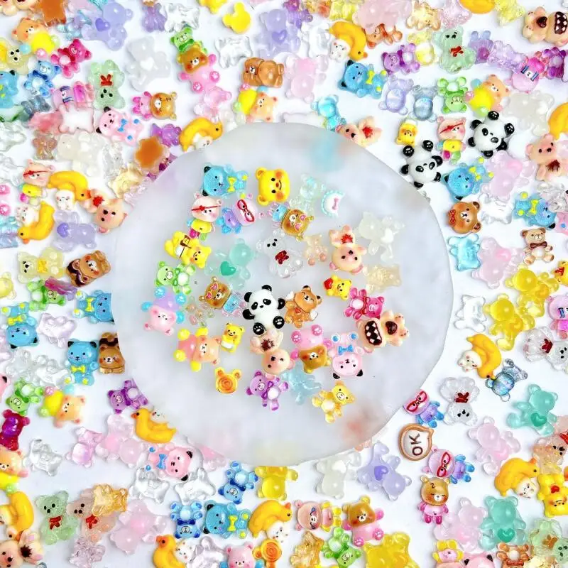 다양한 스타일 만화 곰 네일 아트 장식, 귀여운 컬러 타이, 버터 베어 송진 네일 참, DIY 전화 케이스, 네일 용품