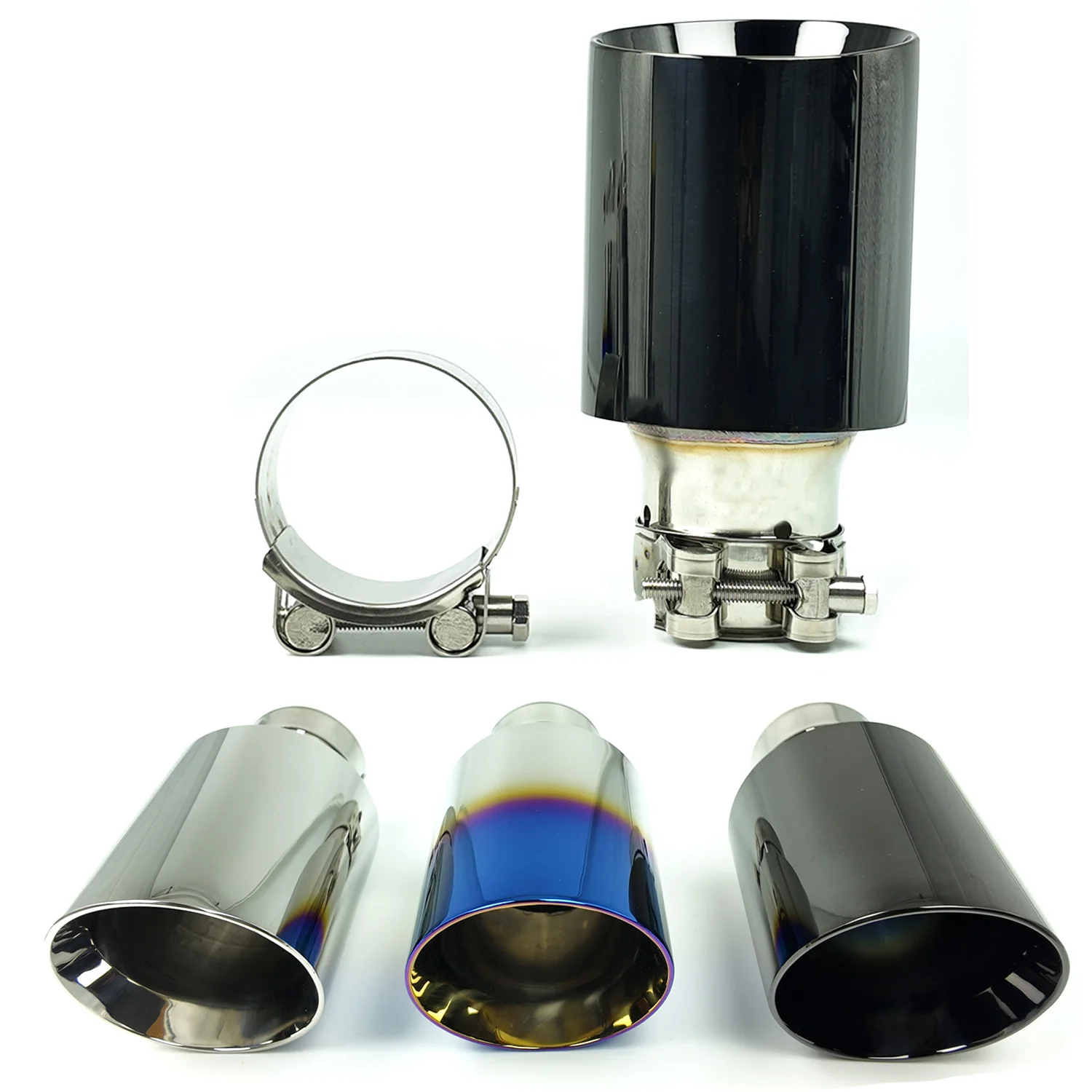 

1 PCS Car Black Stainless Steel Flange Exhaust tip End Pipe Slashed Bevel Edge Muffler Tip Universal Accessory