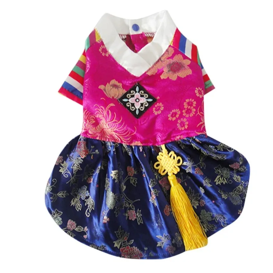 New Fashions Traditional Embroidery Hanbok Style Pet Dogs Girl Dress Jumpsuit Jacket For Boy Couple Clothing