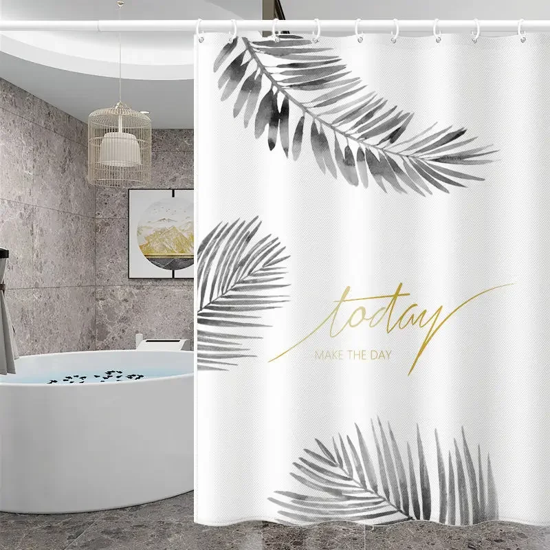

Shower Curtains 180cm White Gray Leaves Water Resistant Simple Bathroom Curtain with Hooks Farmhouse Polyester Fabric 71 Inches