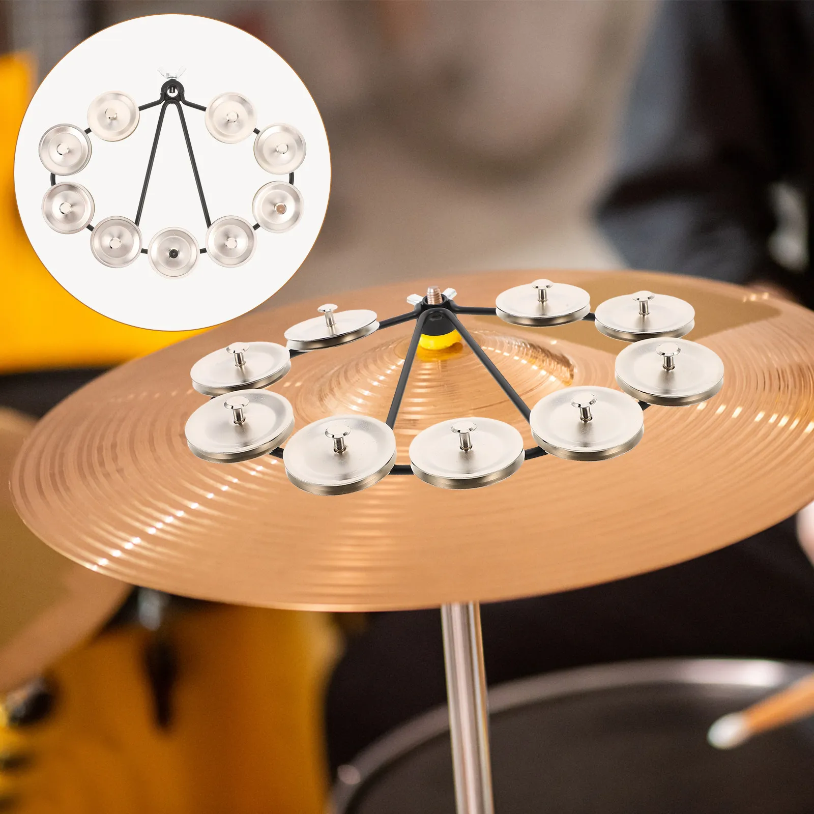 Professional Hi-Hat Tambourine Black Frame Silver Jingles Mountable Drum Set Accessory Crisp Sound Drum Kit Hi-Hat Cymbal