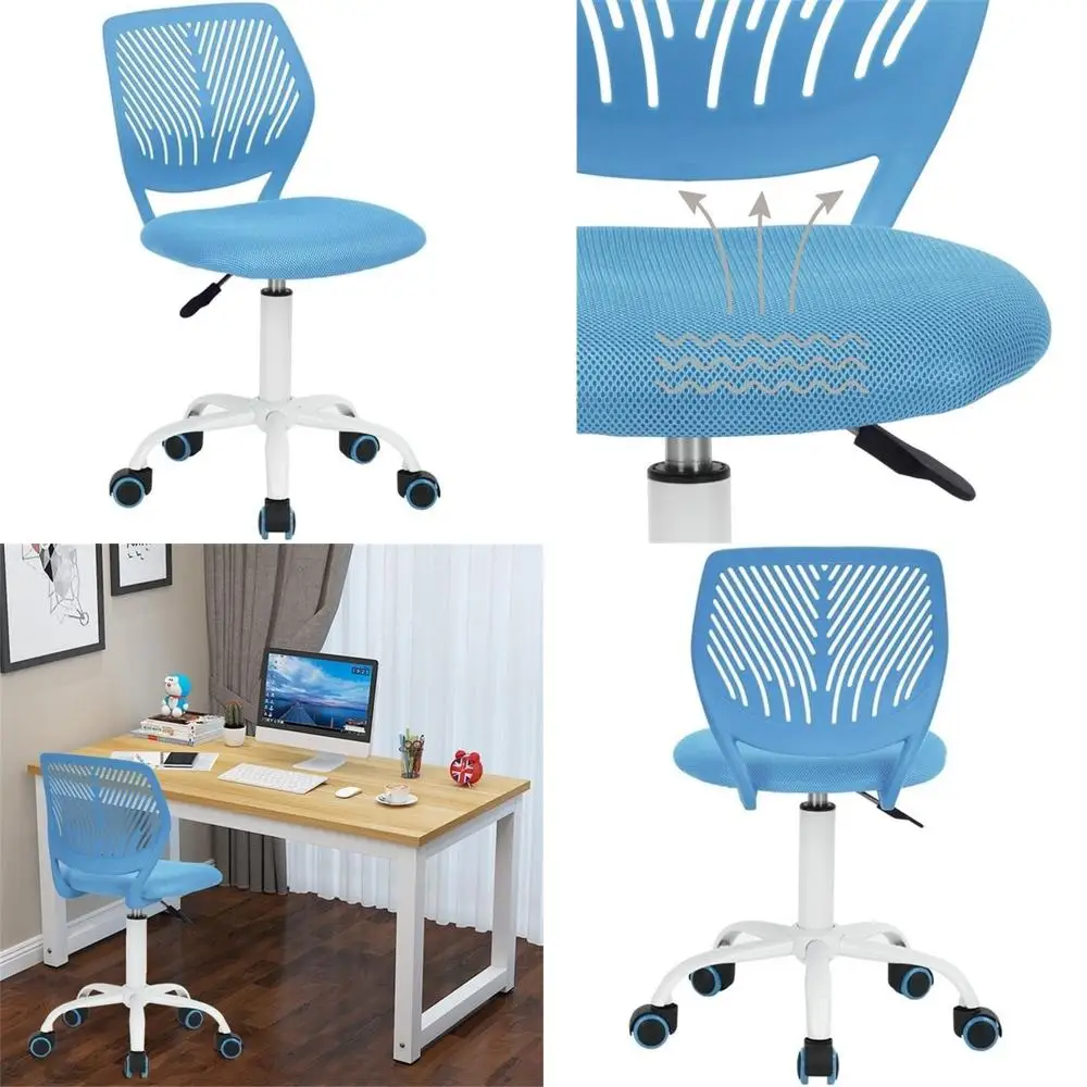 

Эргономичное синее офисное кресло - регулируемое кресло для рабочего стола без подлокотников