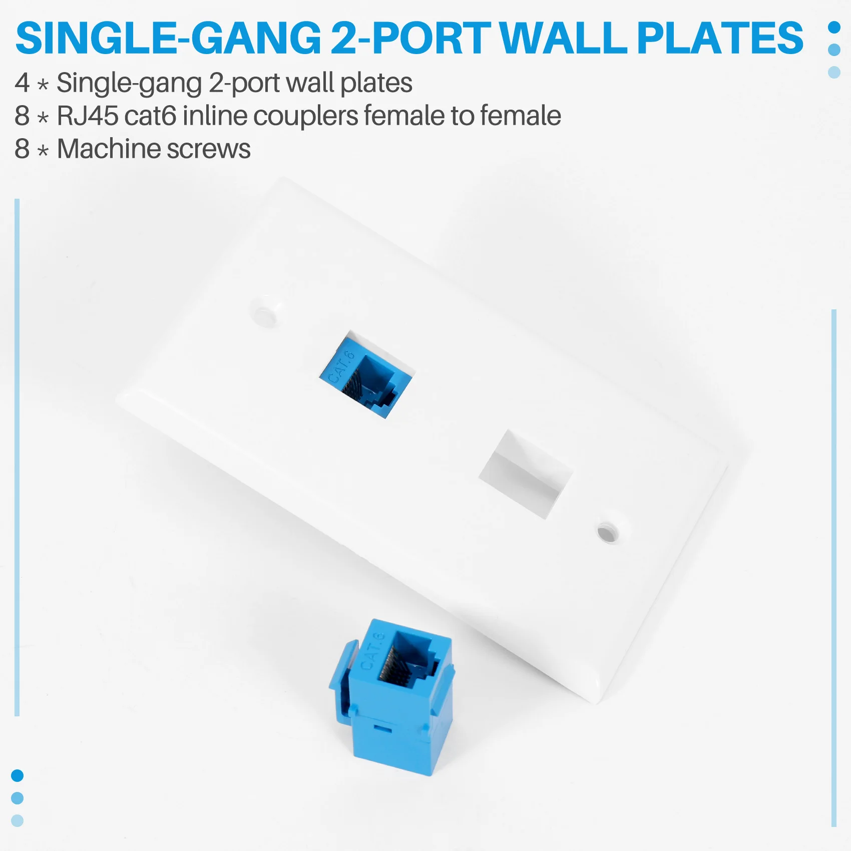 

4 Pieces 2 Port Ethernet Wall Plate, RJ45 Cat6 Female To Female Jack Inline Coupler Face Plates-AEF7