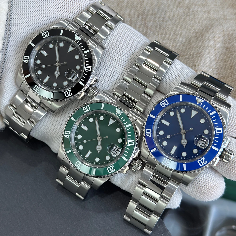 남성용 NH35 시계 럭셔리 사파이어 크리스탈 방수 기계식 손목 시계 스테인레스 스틸 남성용 자동 시계 블랙 다이얼 서브