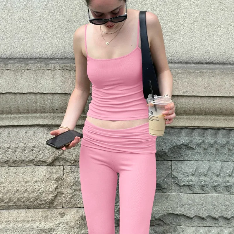 summer 2024 new women's two piece pants set fashion street halter tops slim pants suit 2 pieces tracksuit women