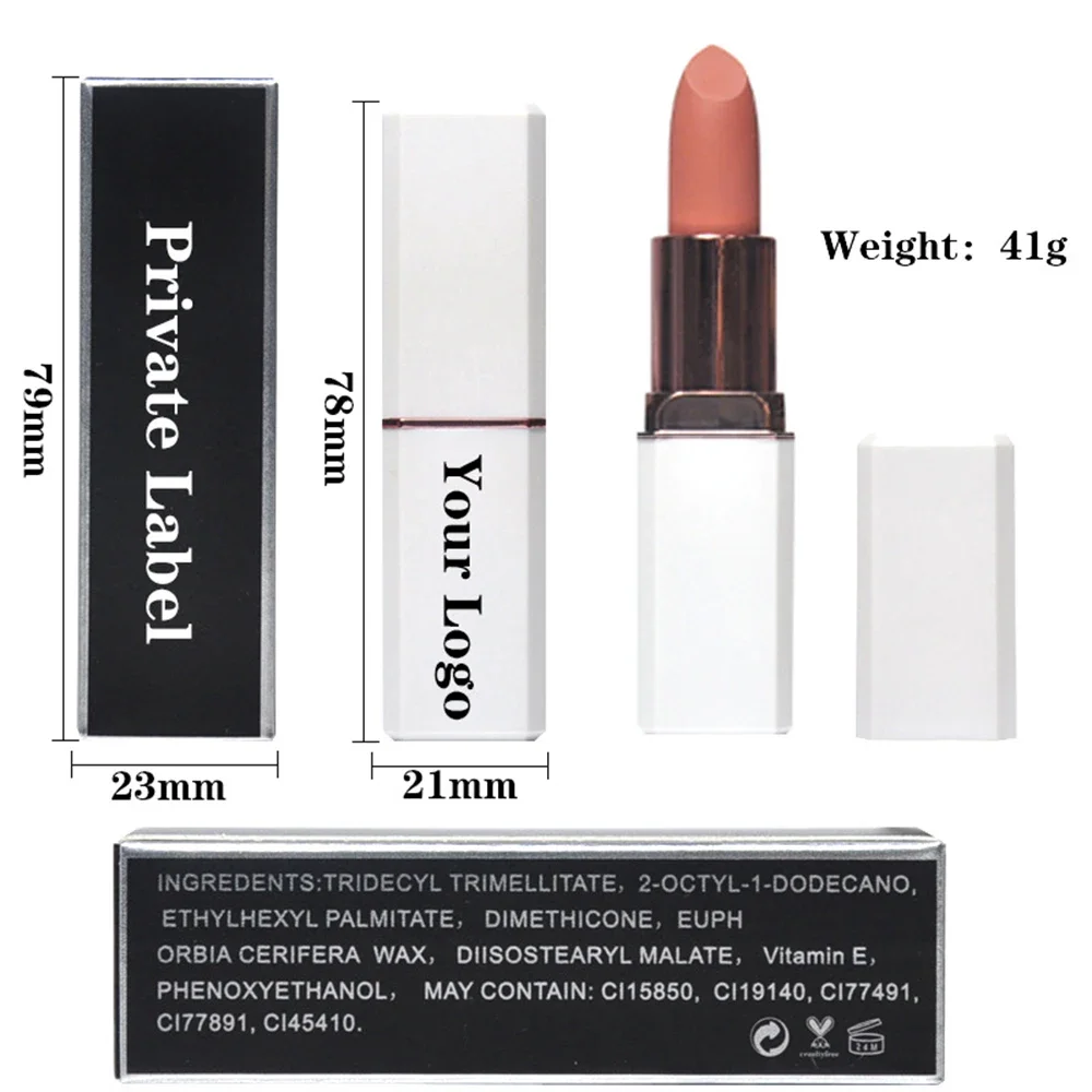 

18 Color Private Label Silid Lipstick Custom Lip Makeup Matte White Tube Bulk Waterproof Pigment Non-stick Tint of Lips Beauty