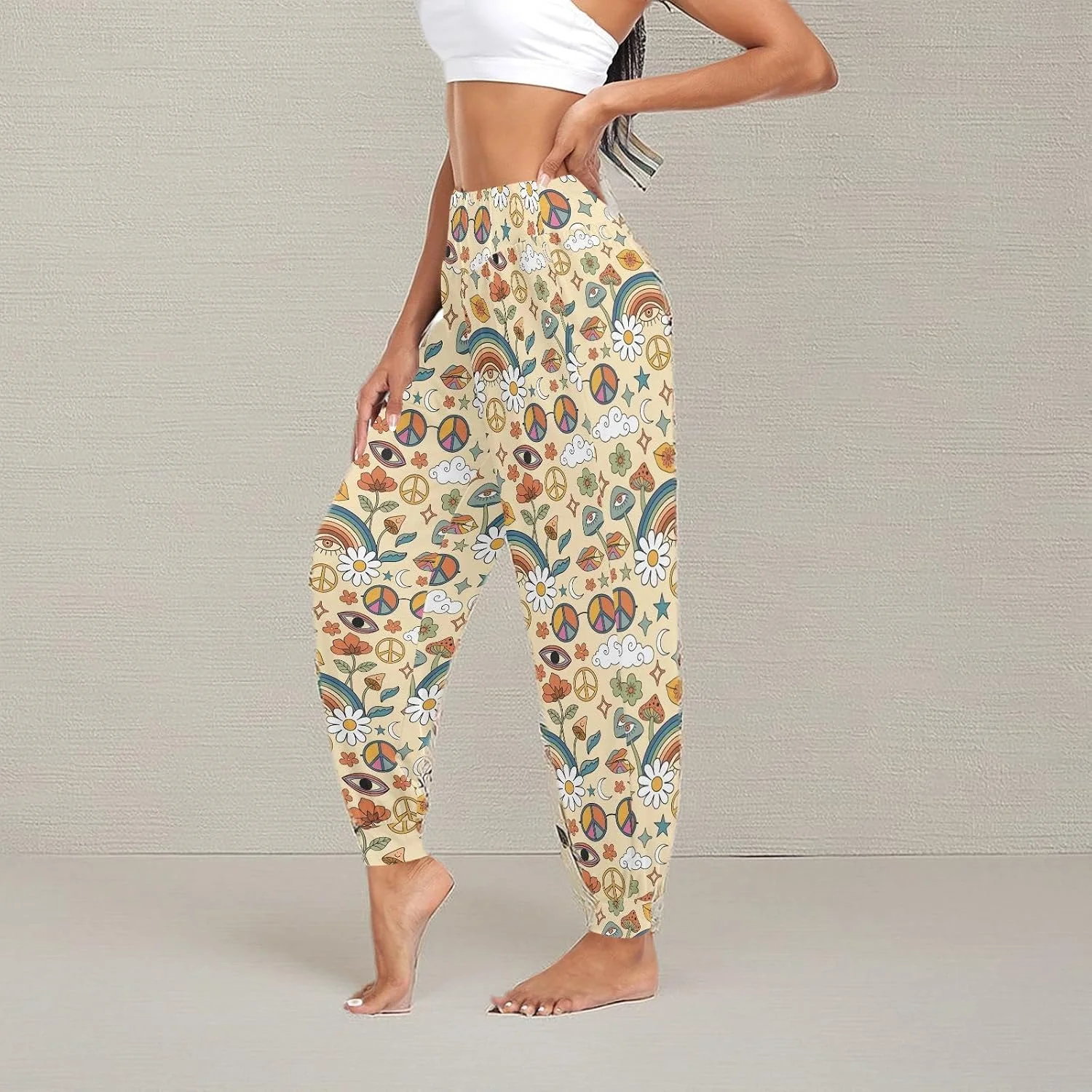 2026 Women's Basic Drawstring High Waist Leg Tights Fun Pattern Printed Pants Outdoor Travel Shopping Pencil Pants Quick Deliver
