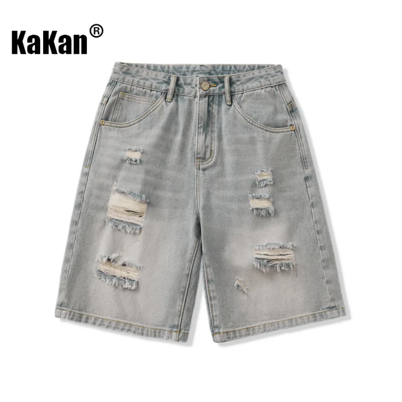 Kakan - New Summer Vintage Quarter Denim Shorts, Jeans, Men's Wear, Loose Fitting, Light Casual and Versatile Long Jeans K03-008