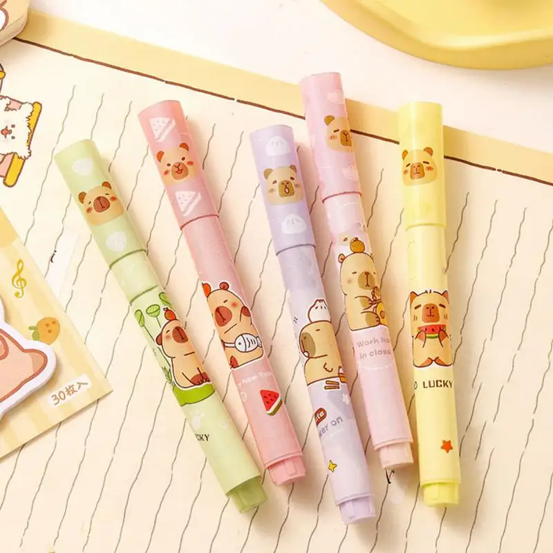 الكرتون فسفورية جميلة قلم تحديد الجمالية كابيبارا أقلام خطاط (ماركر) مجموعة من 6 إزميل تلميح ألوان متنوعة اللوازم المدرسية