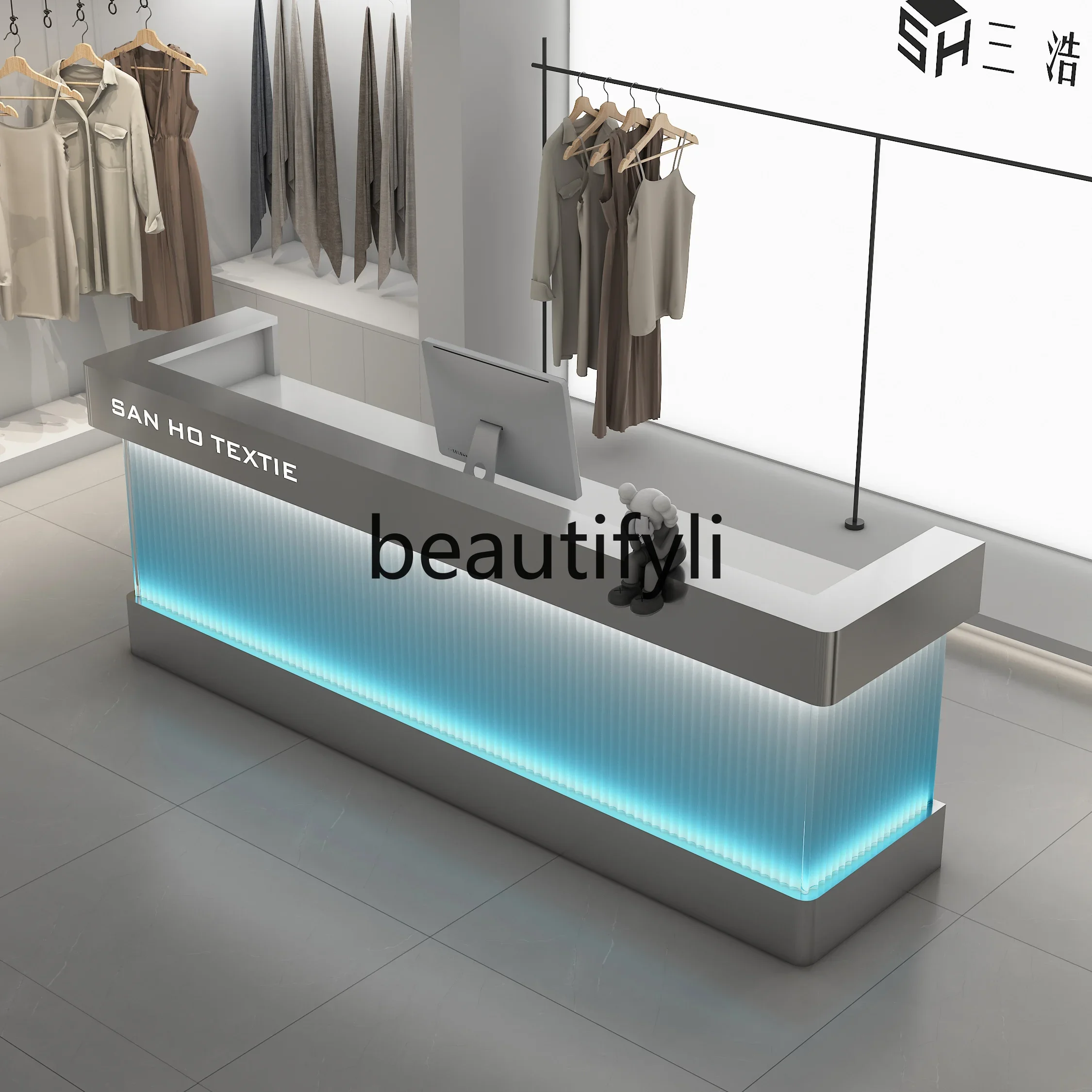 

Stainless steel, reception desk clothing store checkout page light luxury high-end beauty salon, acrylic bar counter9344