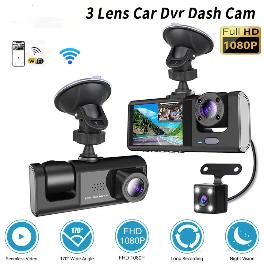 1080P Car Dvr WiFi APP 3/2Lens Dash Cam for Cars Camera for Vehicle Recorder Video Front and Rear Camera  Night Vision Dashcam