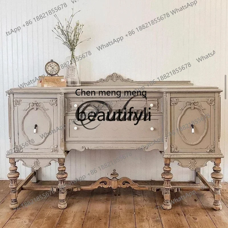 

G French retro and old porch cabinets, American rural and European carved living room dining side lockers