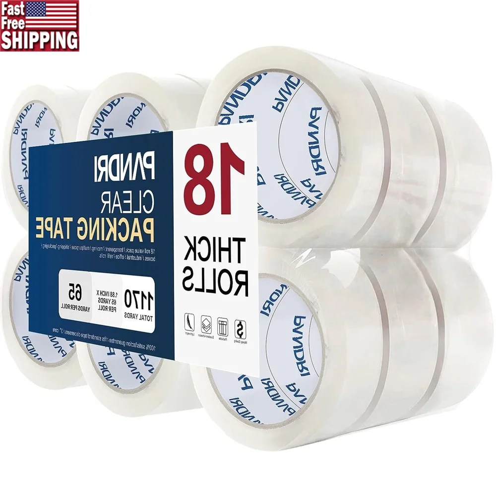 

Heavy Duty Clear Packing Tape 18 Rolls BOPP Packaging tape Strong Adhesive Shipping Moving Sealing Office Use 65Yards per Roll