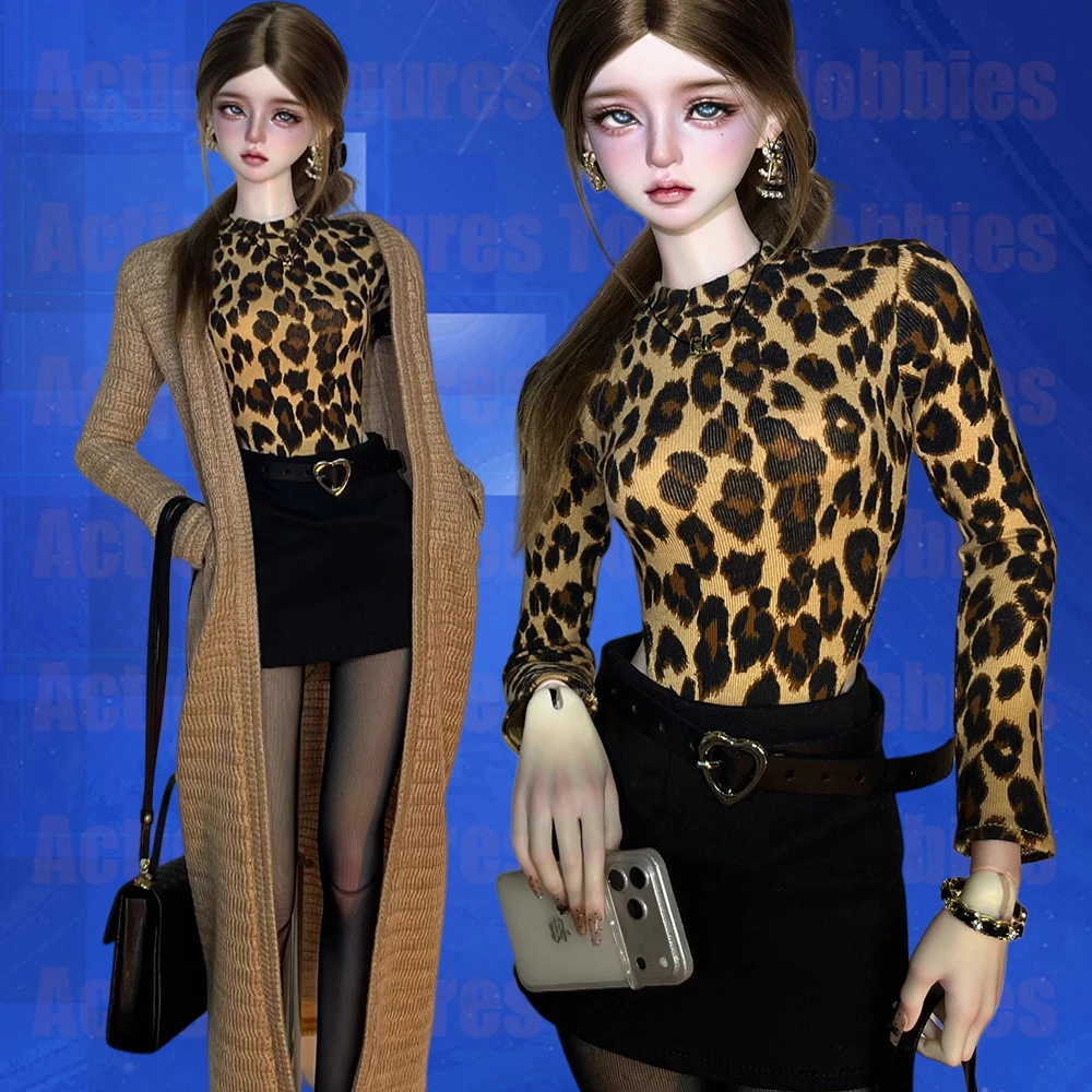 

【Only Clothes】1/3 Female Casual Knitted Cardigan Slim Leopard Print Base Long Sleeve Jumpsuit Mini Skirt for 56-58cm BJD Model