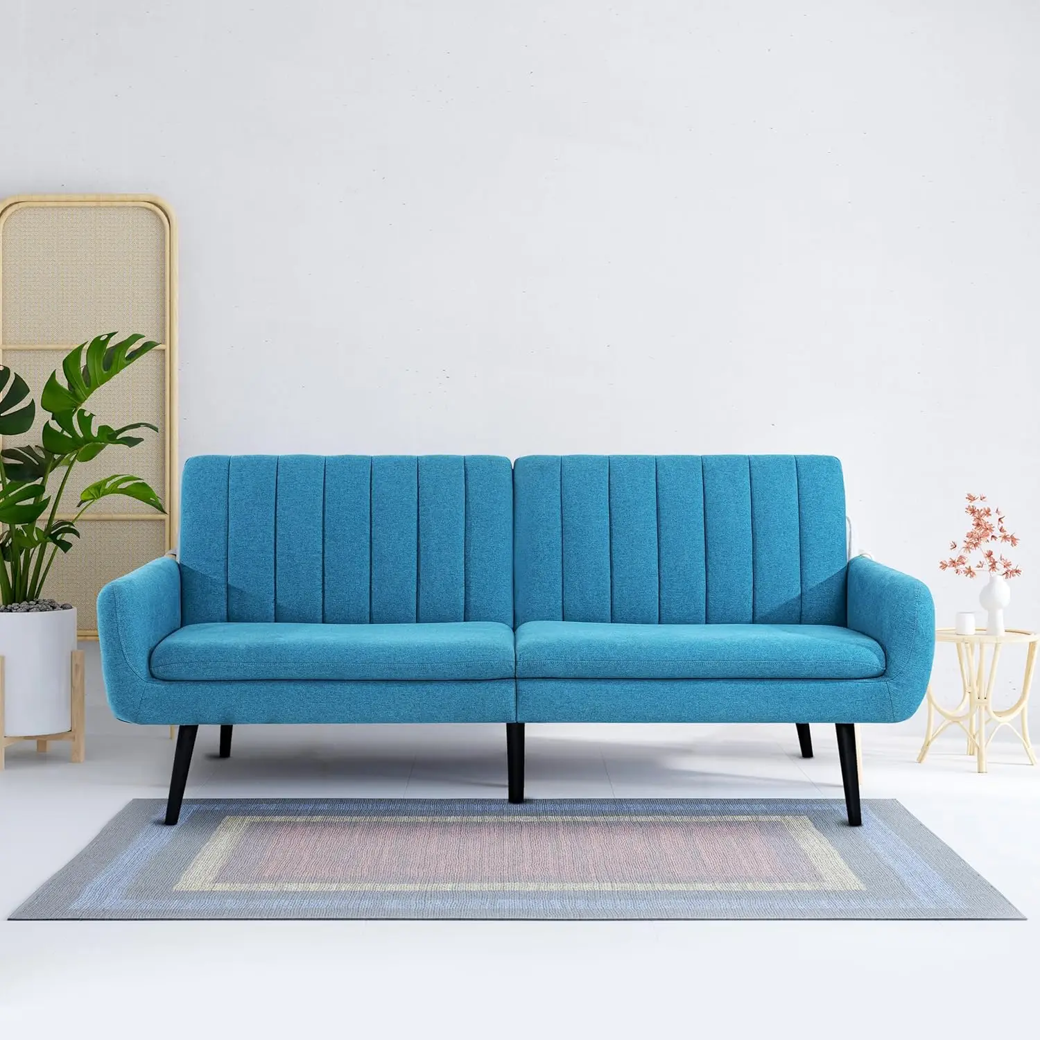 Raven Modern Futon Sofa Bed, Convertible Sofa Futon, Split Back Linen Sleeper Couch for Living Room, Mid Century Modern