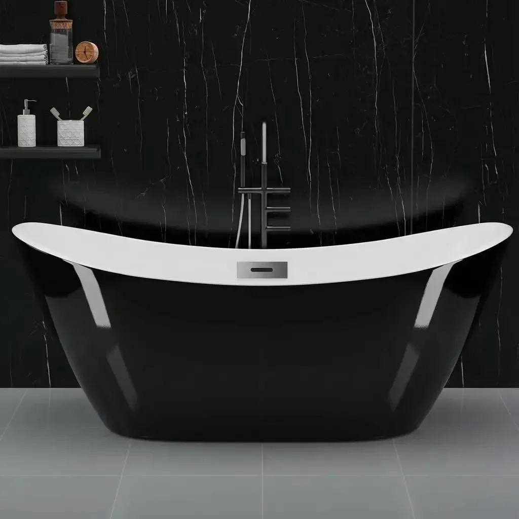 

67" Freestanding Acrylic Bathtub, Deep Soaking Tub with Non-Slip Base & Chrome Drain, cUPC Certified, Easy Install, Space-Saving