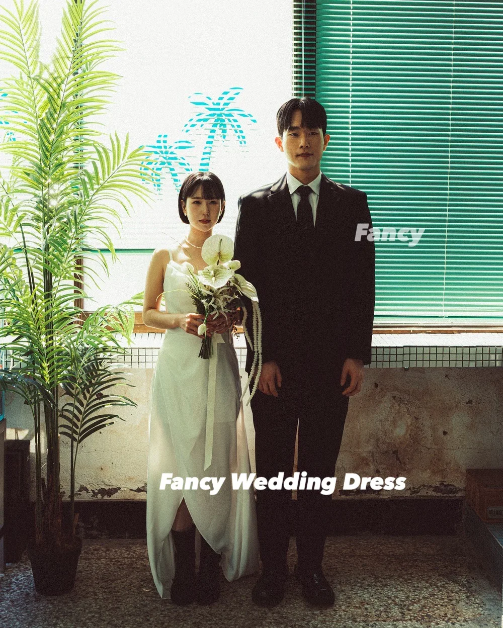 Fancy Simple V Neck Wedding Dress Korea Photo Shoot A Line High Split Evening Party Dresses Back Corset Customized