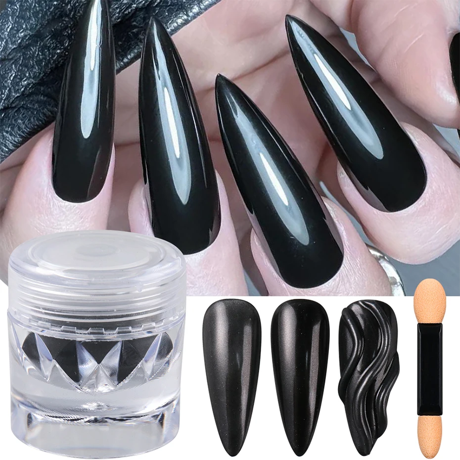 1 Flasche Schwarz Chrom Spiegel Nagel Pulver Reiben Staub Metallic Nail art Spiegel Pulver Glänzenden Staub Charms DIY Maniküre Zubehör