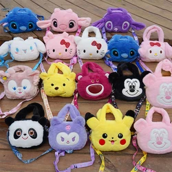 Disney Sanrio Anime Series Shoulder Bags Stitch Mickey Hello Kitty Plush Doll Crossbody Bag High Capacity Children Cute Handbag