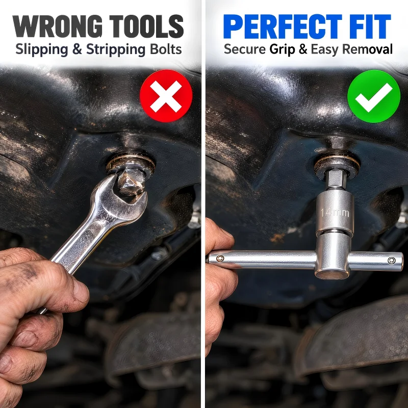 21PCS Oil Drain Plug Socket Set Removal Tool Kit 3/8-Inch Drive Sliding T-bar Chrome Vanadium Steel Hex Square Bits Wrench