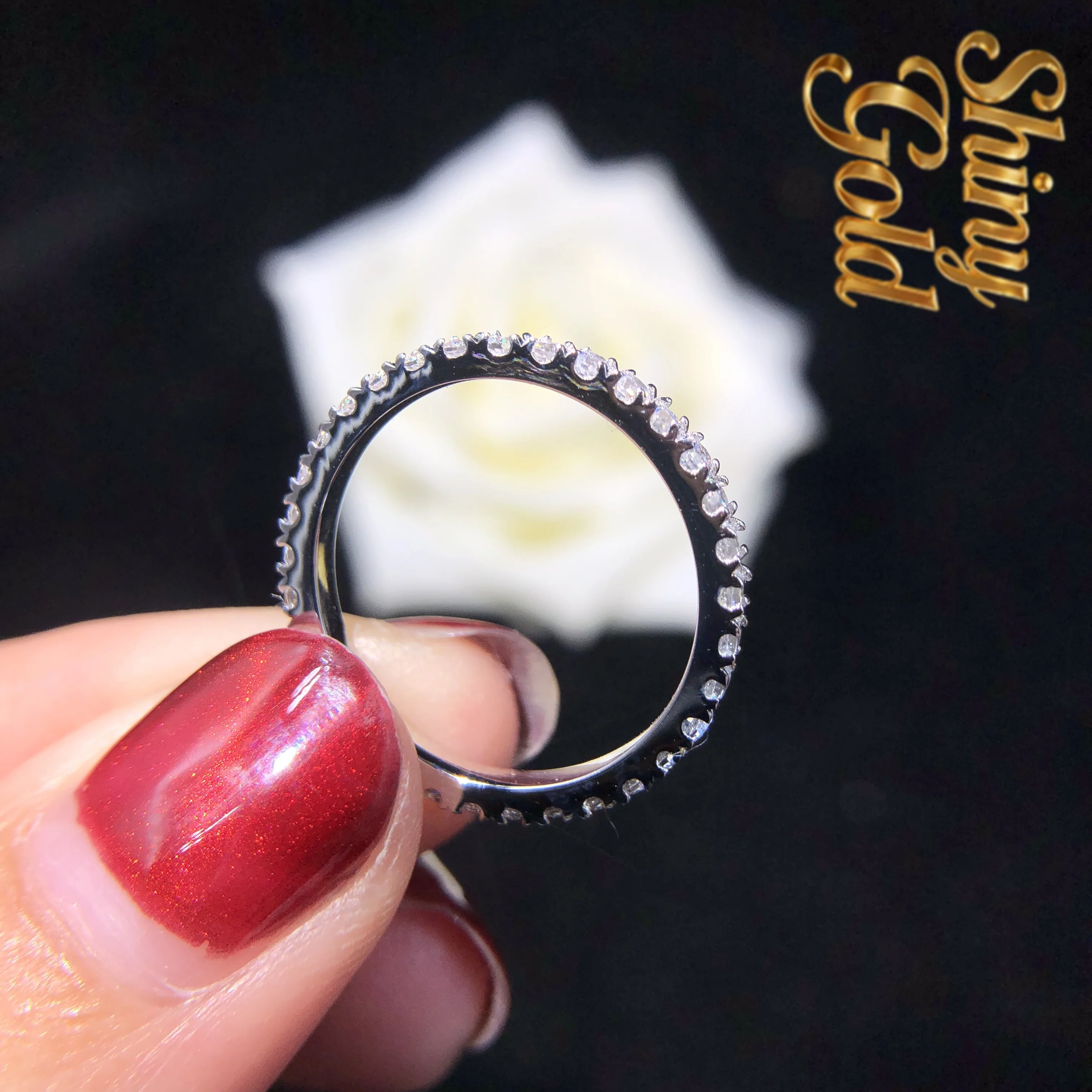 

ShinyGold Tested Positive 0.55Ct D VVS1 Moissanite Diamond Band Ring Solid 14K White Gold Wedding Band Ring 042