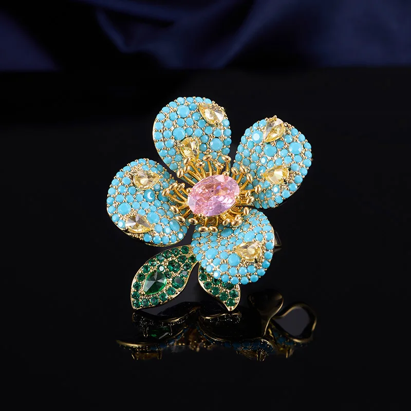 Exquisite Daisy Peony Sailboat Brooches Women's High-end Light Luxury AAA Cubic Zirconia Coat Suit Dinner Accessories Pins Gift
