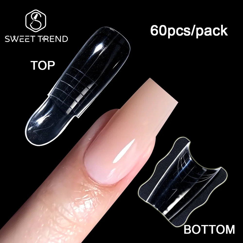 SWEET TREND-60 Stück Dual-Nagelformen in 15 Größen – Dual-Formen Oval/Lange Sargform Ober-/Unterseite Nagelformen Maniküre-Verlängerungswerkzeug