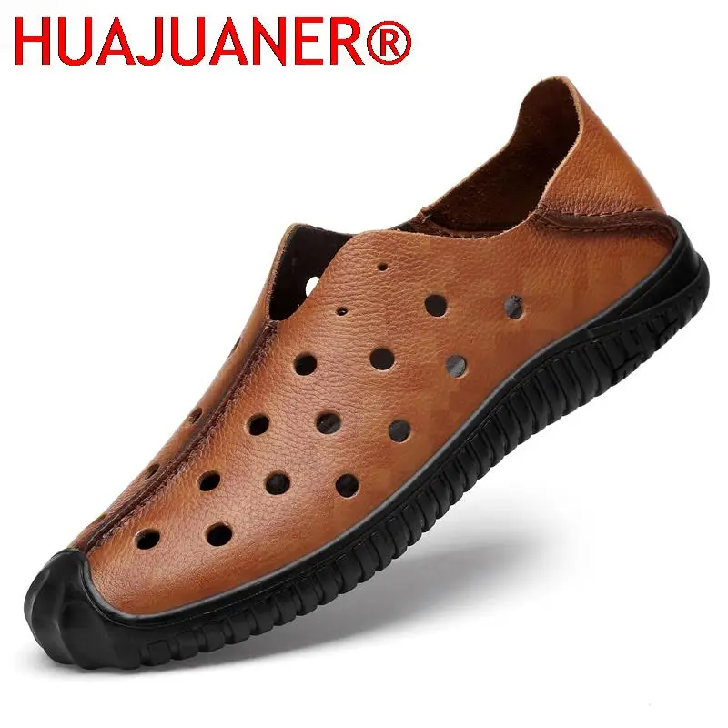 

New High Quality Hollow Out Mens Shoes Genuine Leather Loafers Male Luxury Driving Shoes Men Casual Summer Flats Breathable Mesh