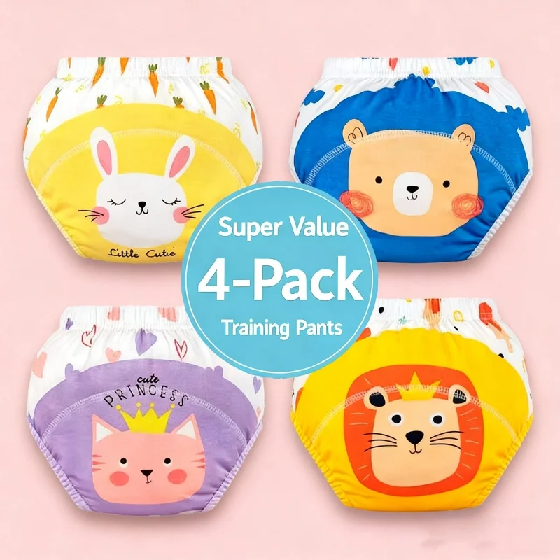 

4 шт., детские хлопковые тренировочные штаны, трусики, детские подгузники, многоразовые тканевые подгузники, моющиеся подгузники для младенцев, детское нижнее белье