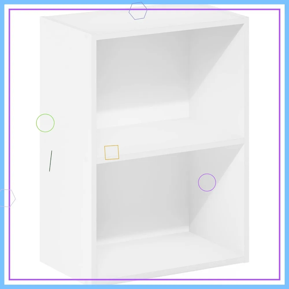 

2-Tier White Bookcase with Open Shelves for Books and Storage, Durable Composite Wood