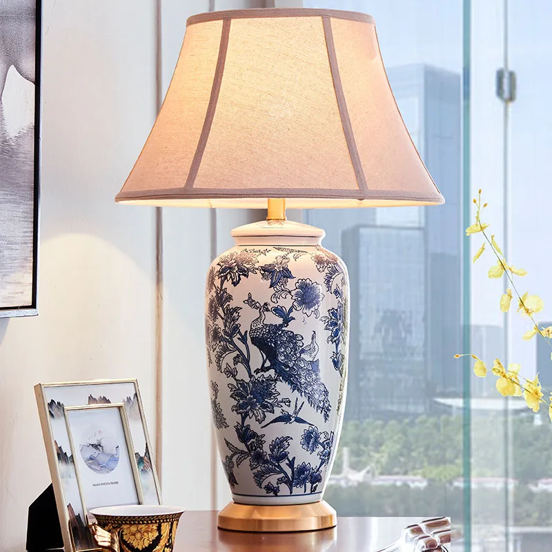 

white porcelain all-copper ceramic desk lamp bedroom bedside lamp large new Chinese study villa living room