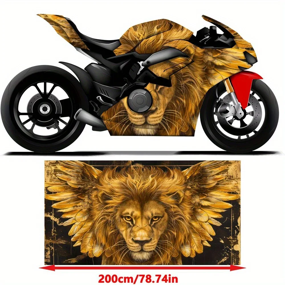 Winged Majestic Lion Print Motorcycle Full Wrap Stickers Decorative Motorcycle Race Color Change Decal Film Protect Waterproof S