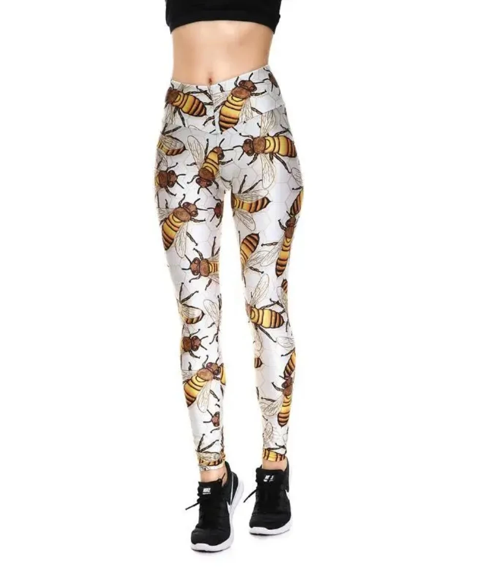 Woman Wide Belt Legging Bee Printed Casual Yoga Legging 1076 XS