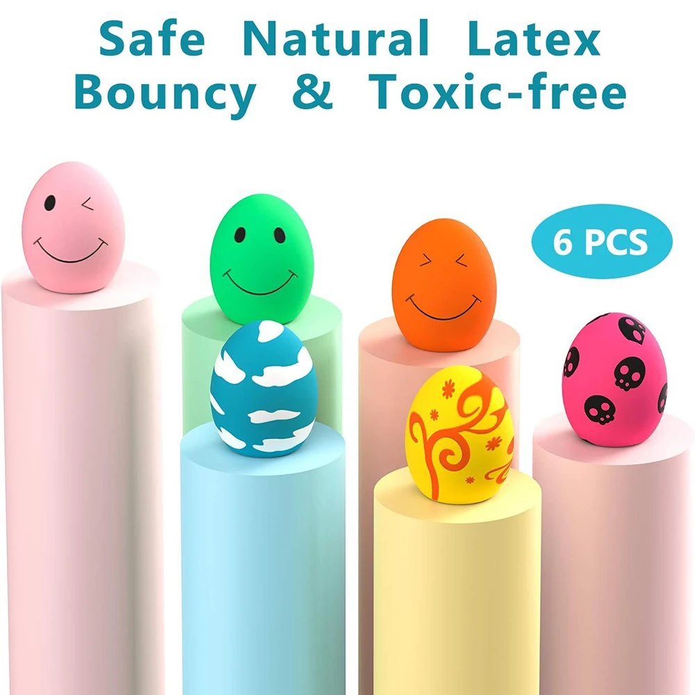 Dog Squeaky Toy 6 PCS Latex Bouncy Egg Balls with Squeaker for Puppy Small Pet Dogs Soft Rubber Sound Toys for Interactive Play