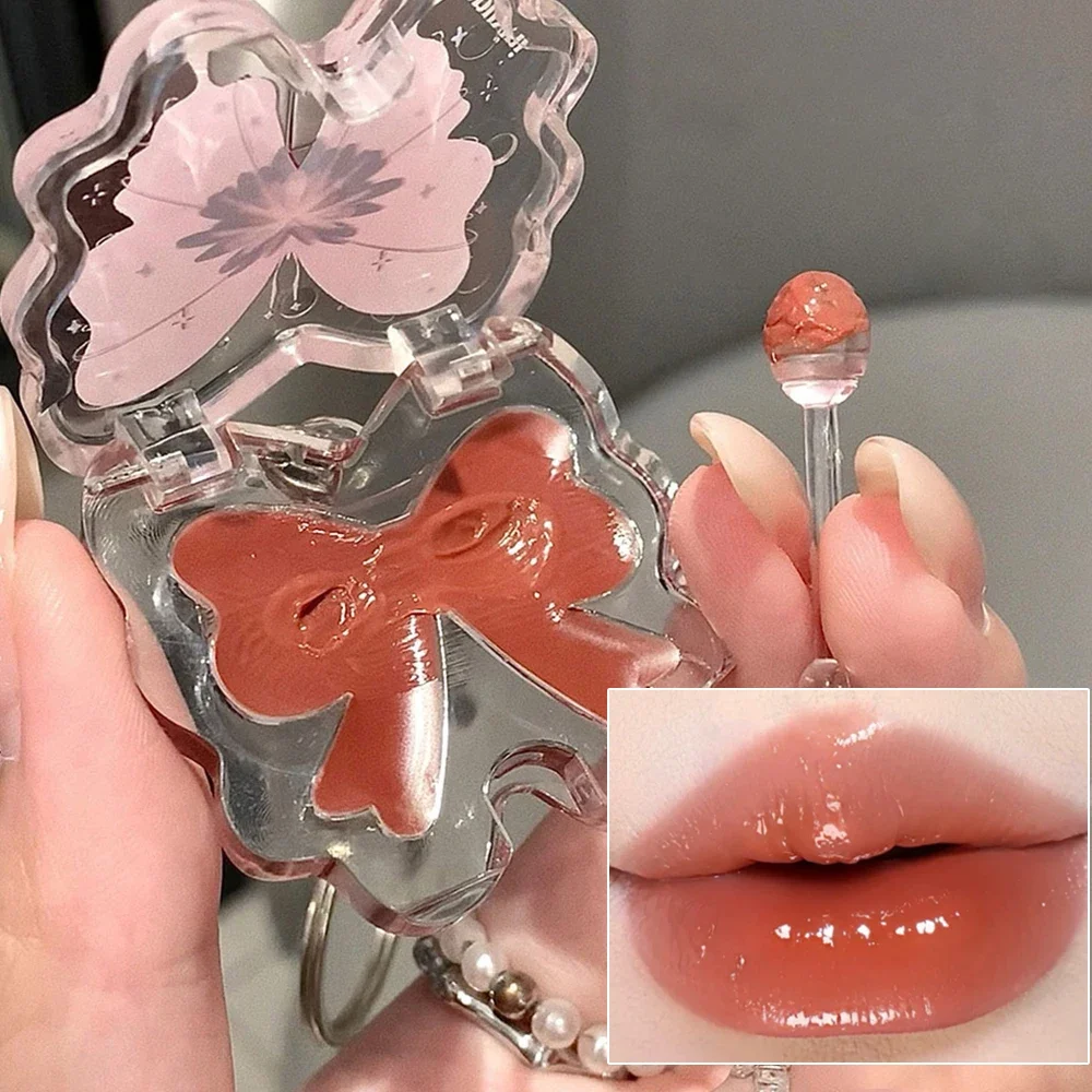 Sleutelhangers Vlinder Jelly Lipgloss 4 Kleur Glas Rode Thee Roze Spiegel Waterige Lip Tint Hydraterende Blijvende Lippenstift Make-Up Koreaans