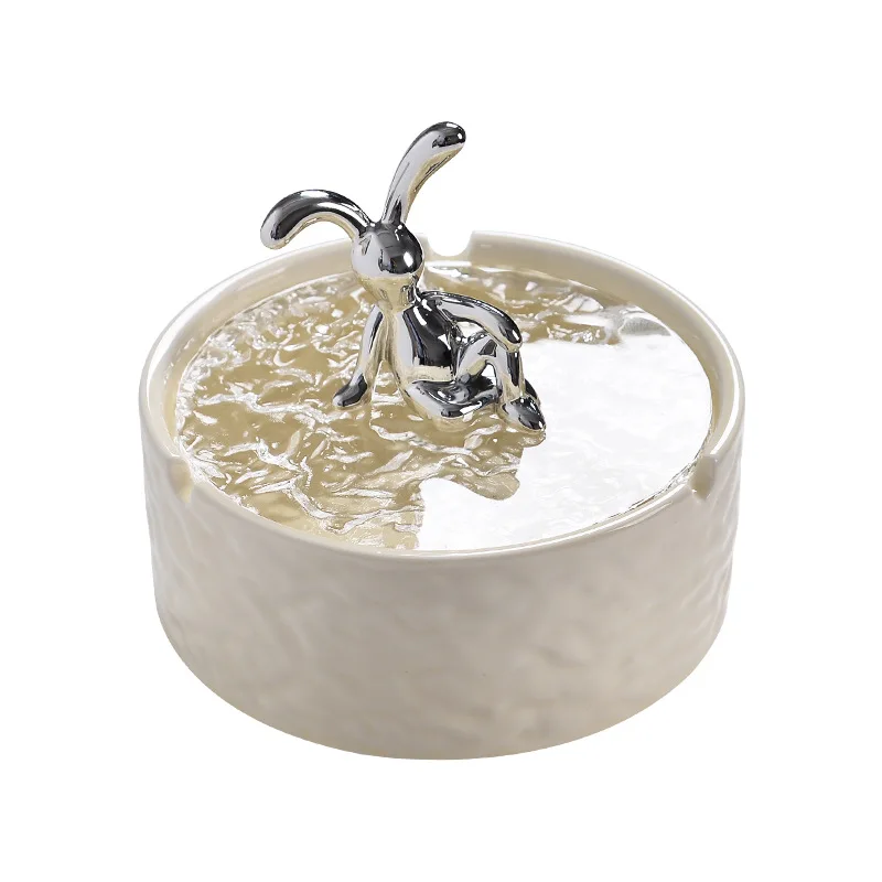 Cream-colored Ceramic Ashtray with Lid Round Nordic Style Living Room Lovely High-grade Ashtray Home Decoration Accessories