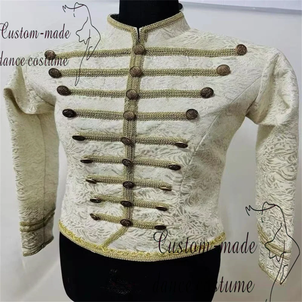 

Paquita Ballet Dress Nutcracker Male Variations Private Custom White Gold Decorated Officer Competition Dress