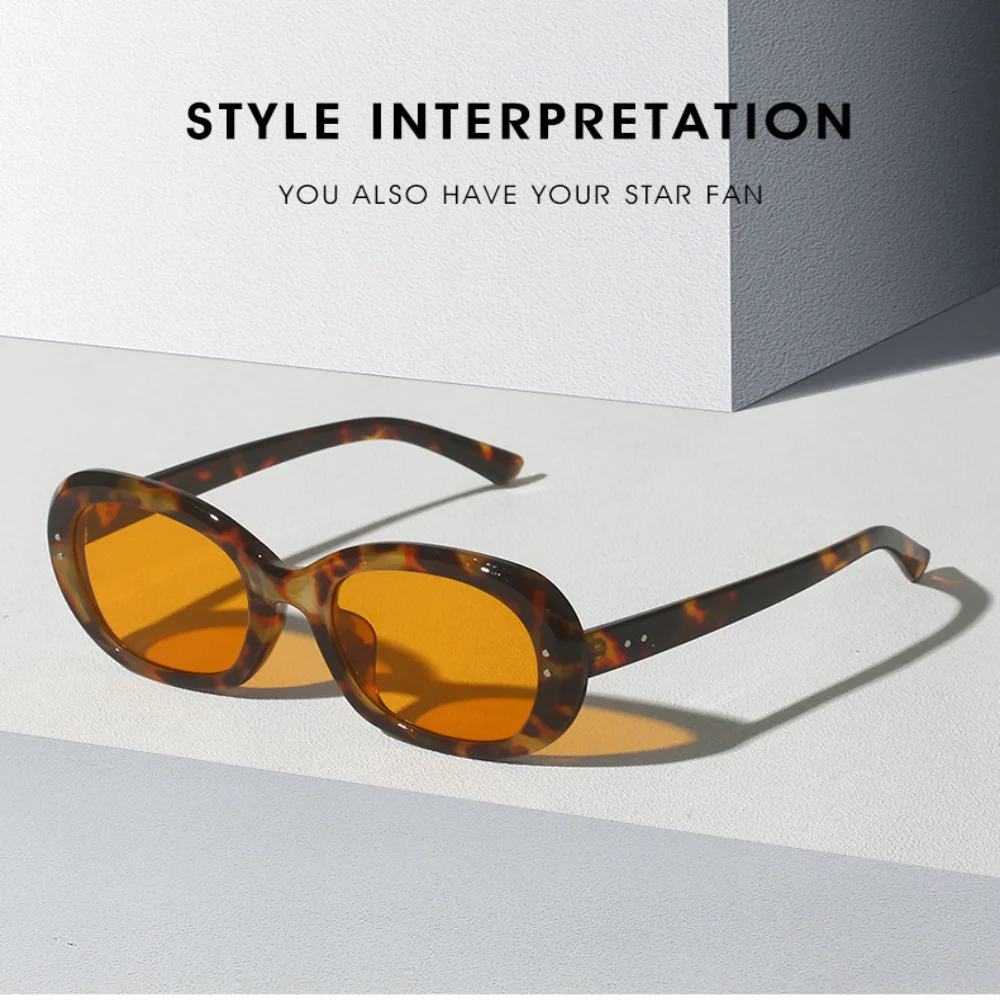 Summer Retro Fashion Oval Punk Rivets Men Sunglasses Ins Popular Shades UV400 Retro Women Round Orange Sun Glasses