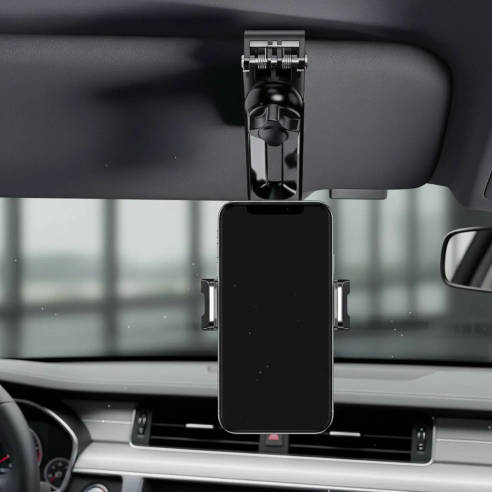 Sun Visor Phone Mount Anti-Movement Fasten-on Phone Holder Mobile Accessory Shockproof Stable Grip for Desk, Kitchen