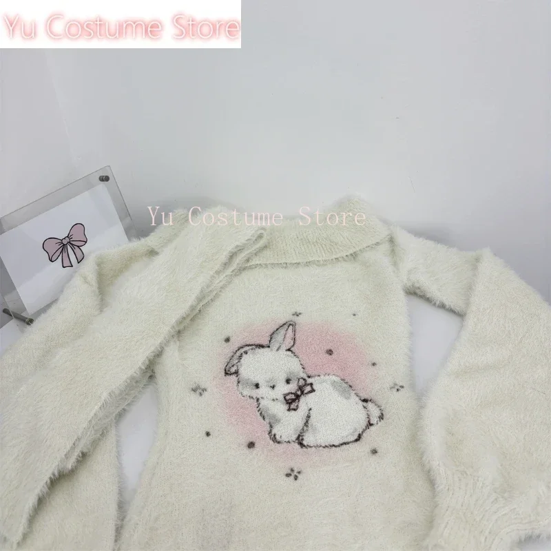 Yu Winter Knit Dolce ed elegante abito da compleanno per donna Slash Neck Y2k Kawaii Abito maglione retrò Stampa femminile Abbigliamento caldo chic