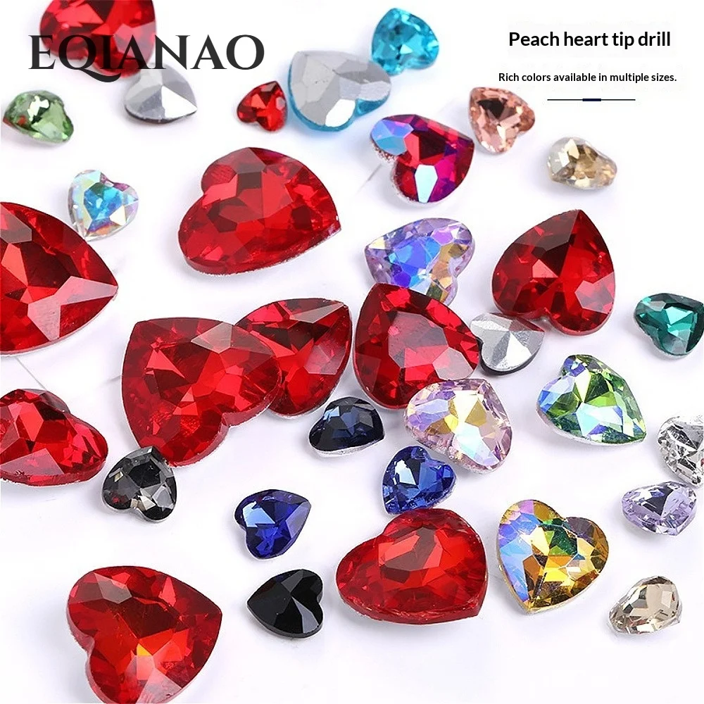 100PCS Heart Pointback Rhinestones 8-12mm Crystal Glass Peach Heart Strass for Nail Art Clothing Dress Jewelry DIY Decor