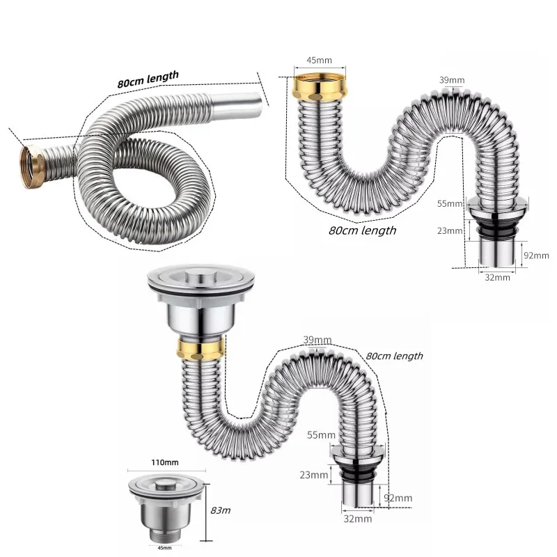 Kitchen Stainless Steel Sink Drain Filter Single Tank Drain Pipe Deodorant Wash Basin Sewer Universal Drainer Bathroom Parts