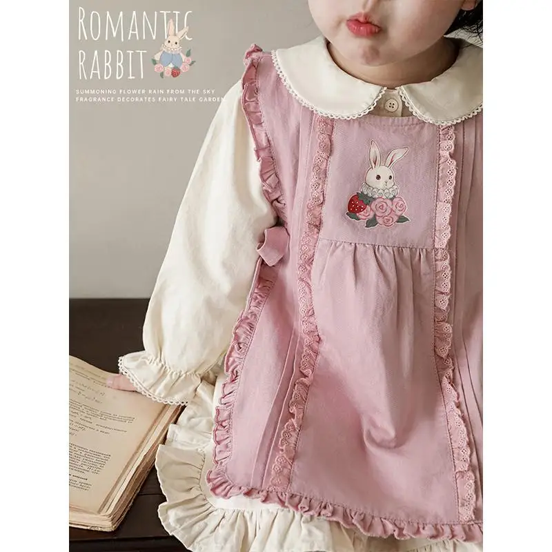 Autumn Spring Long sleeve Spanish Vintage Cute Embroidery Cartoon Dress Girl Kids Lapel Dresses A-Line Party Wear Elegant Clothe